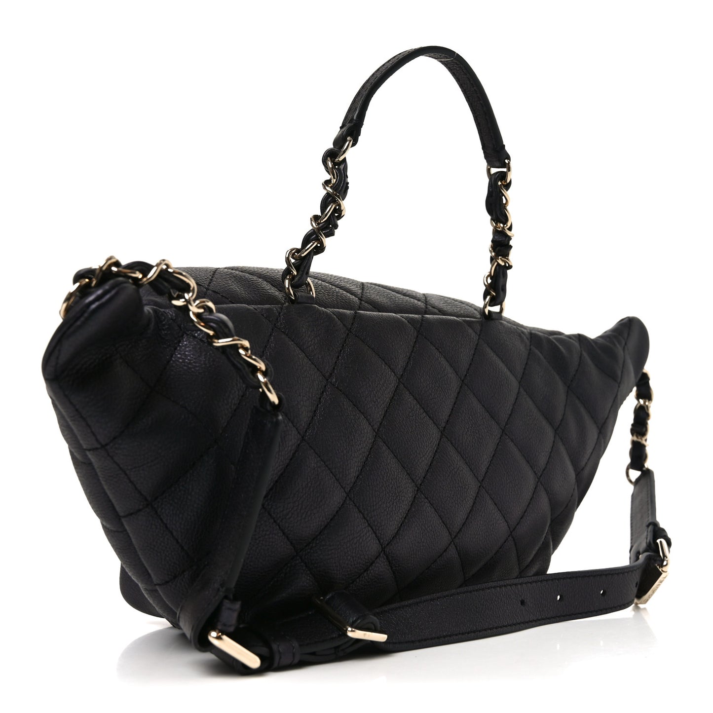 Iridescent Calfskin Quilted All About Waist Belt Bag Black