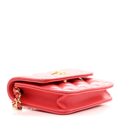 Chanel Shiny Lambskin Quilted Card Holder On Chain Pink 4 of 11