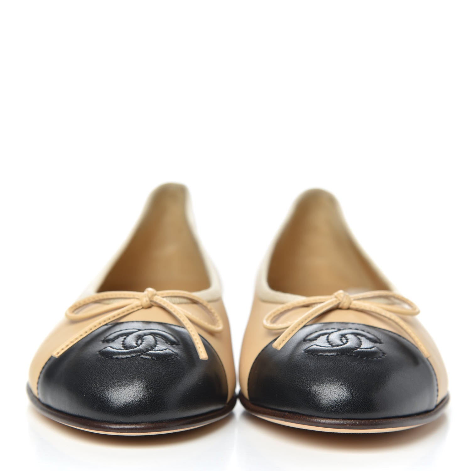 Chanel Lambskin Cap Toe CC Ballerina Flats 36.5 Beige Black 2 of 9