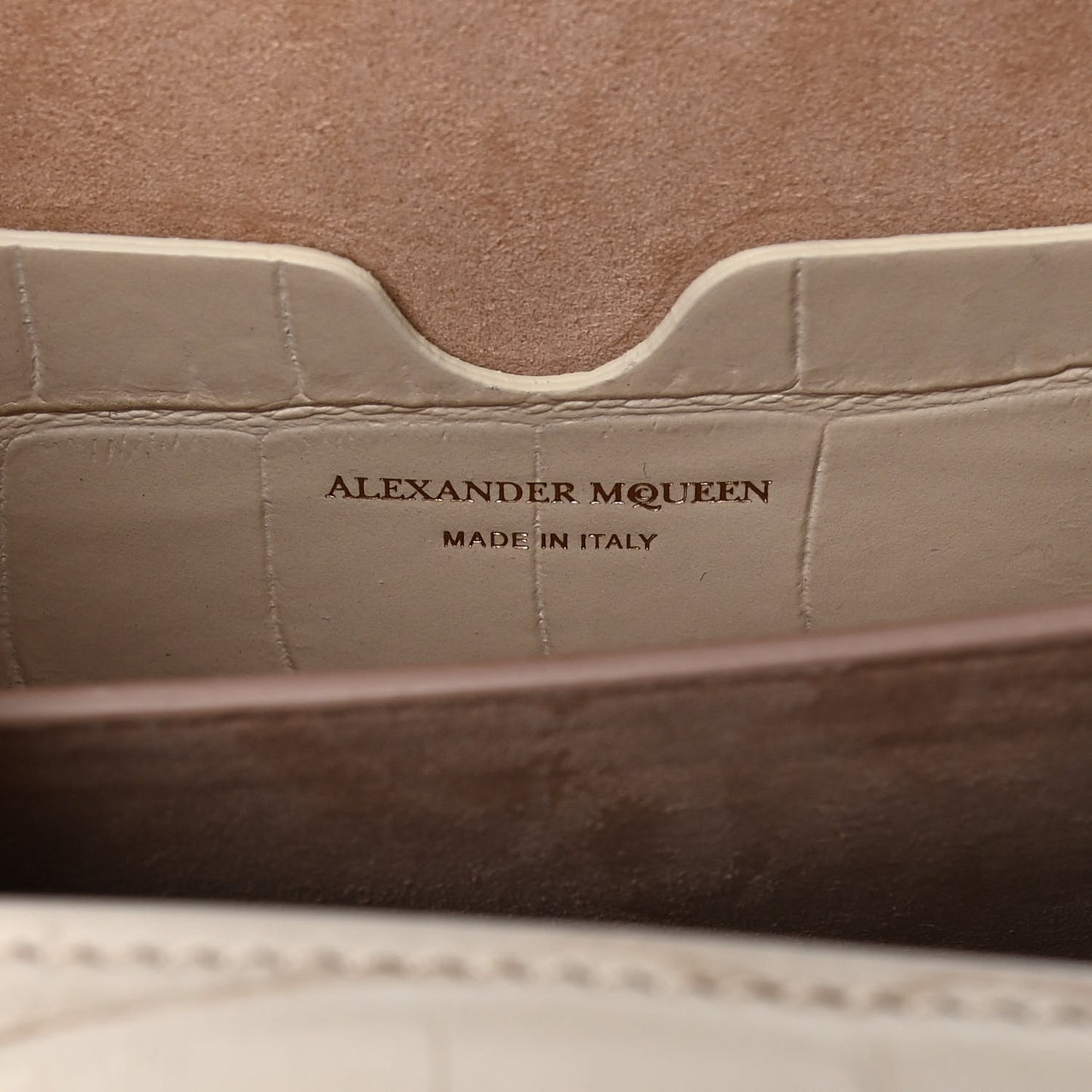 Calfskin Crocodile Embossed Box Shoulder Bag 16 Cream