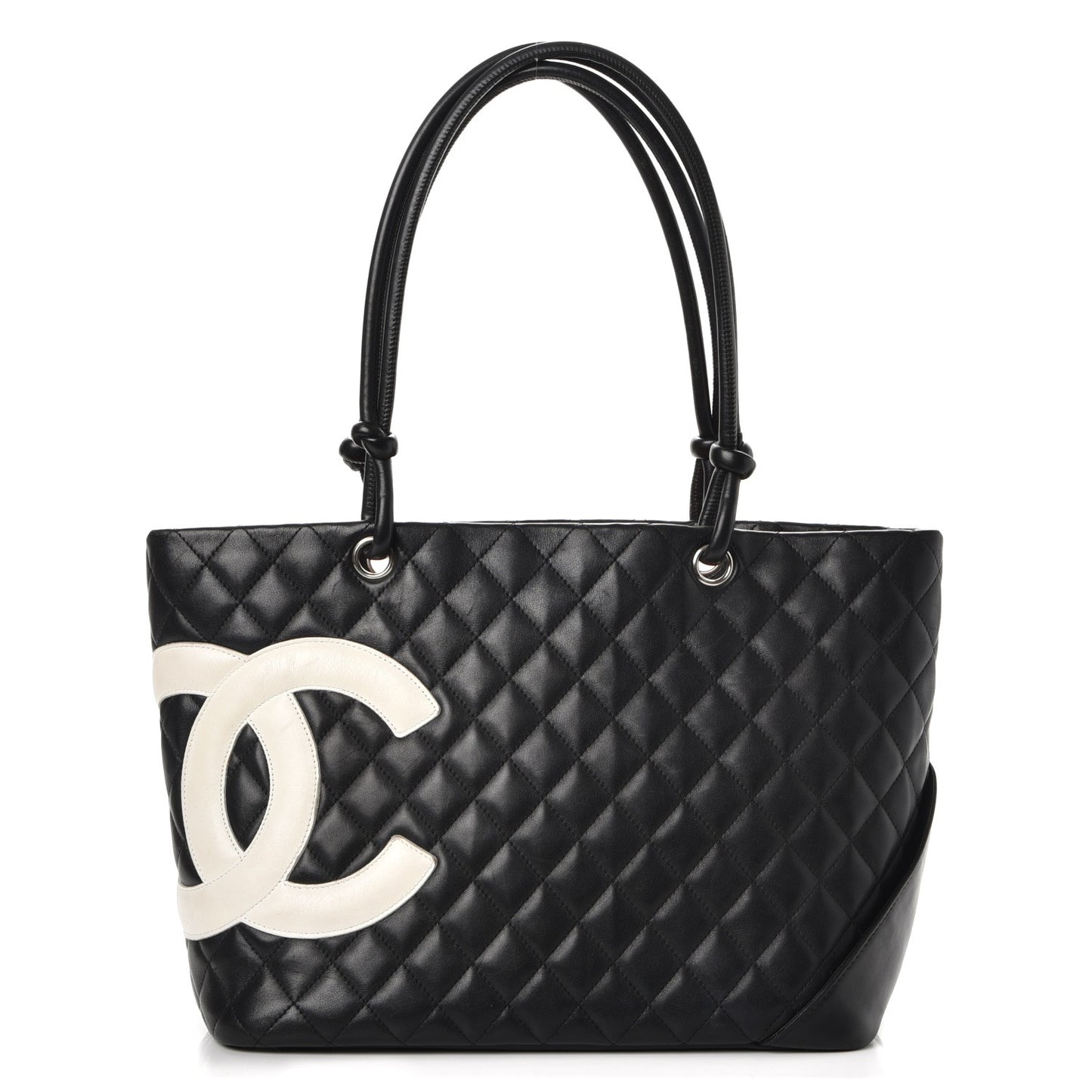 Calfskin Quilted Large Cambon Tote Black White