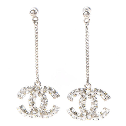 Chanel Baguette Crystal CC Drop Earrings Silver 1 of 3