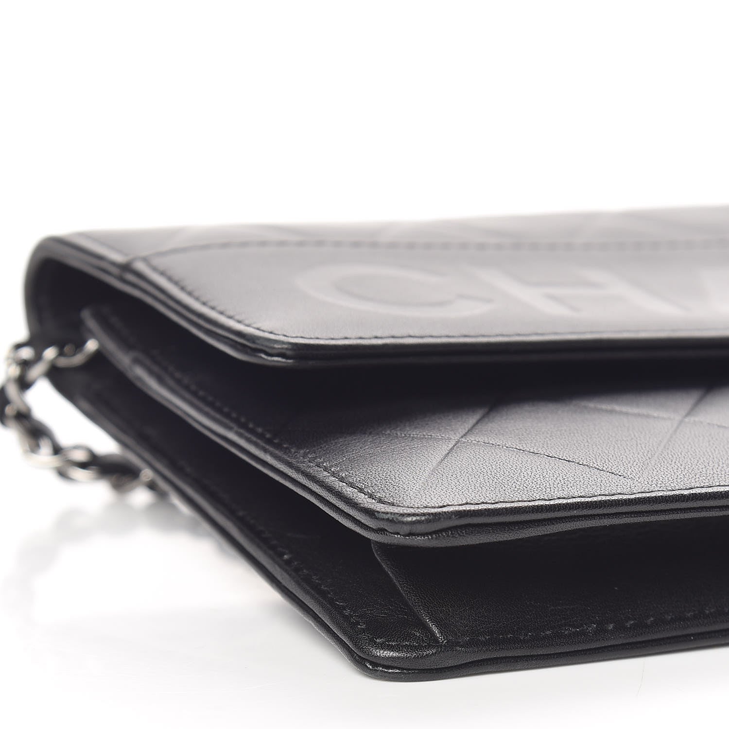 Chanel Lambskin Embossed Lax Wallet On Chain WOC Black 9 of 11