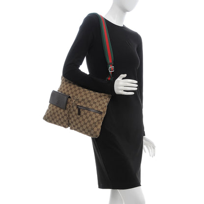 Gucci Monogram Web Medium Double Pocket Messenger Bag Dark Brown 2 of 10