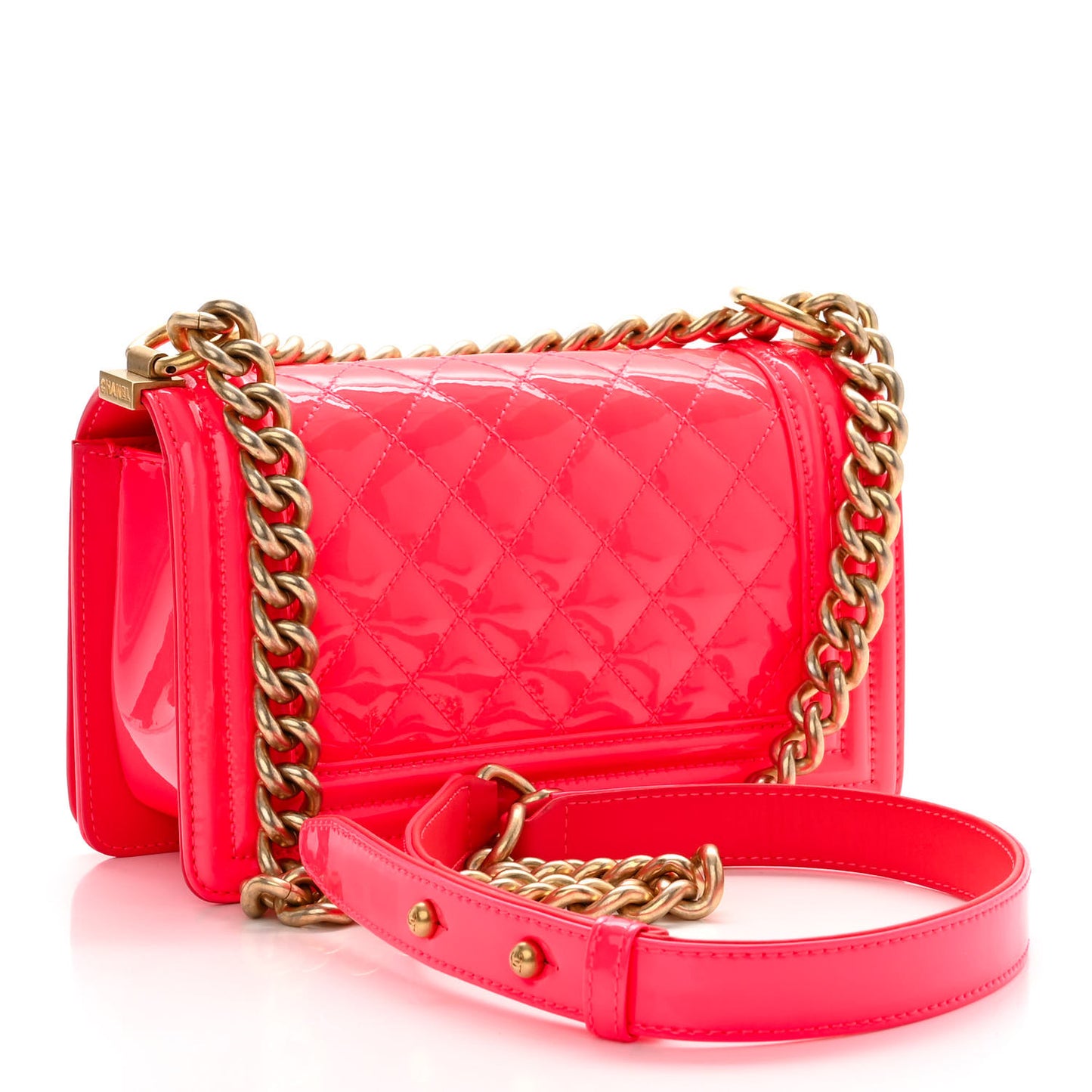 Patent Calfskin Quilted Small Boy Flap Pink