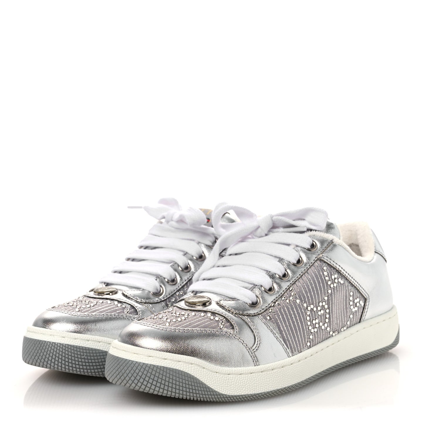 Metallic Nappa Silk Crystals Womens Screener Sneakers 35 Silver Light Grey