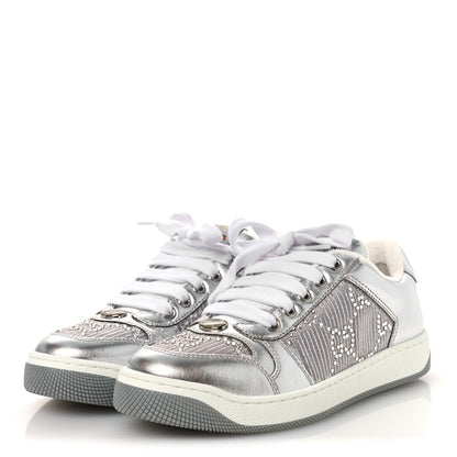 Gucci Metallic Nappa Silk Crystals Womens Screener Sneakers 35 Silver Light Grey 4 of 11