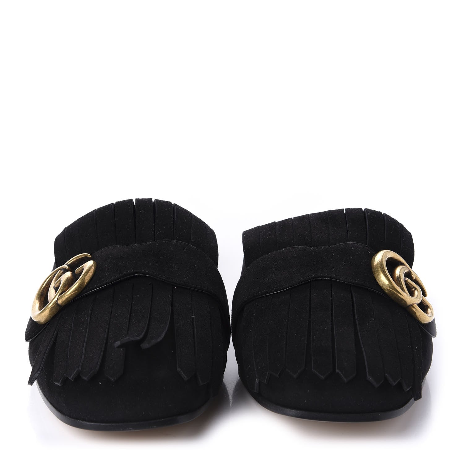 Gucci Kid Scamosciato GG Marmont Fringe Slippers 39 Black 2 of 9