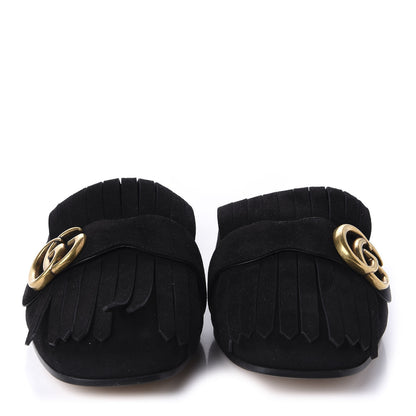 Gucci Kid Scamosciato GG Marmont Fringe Slippers 39 Black 2 of 9