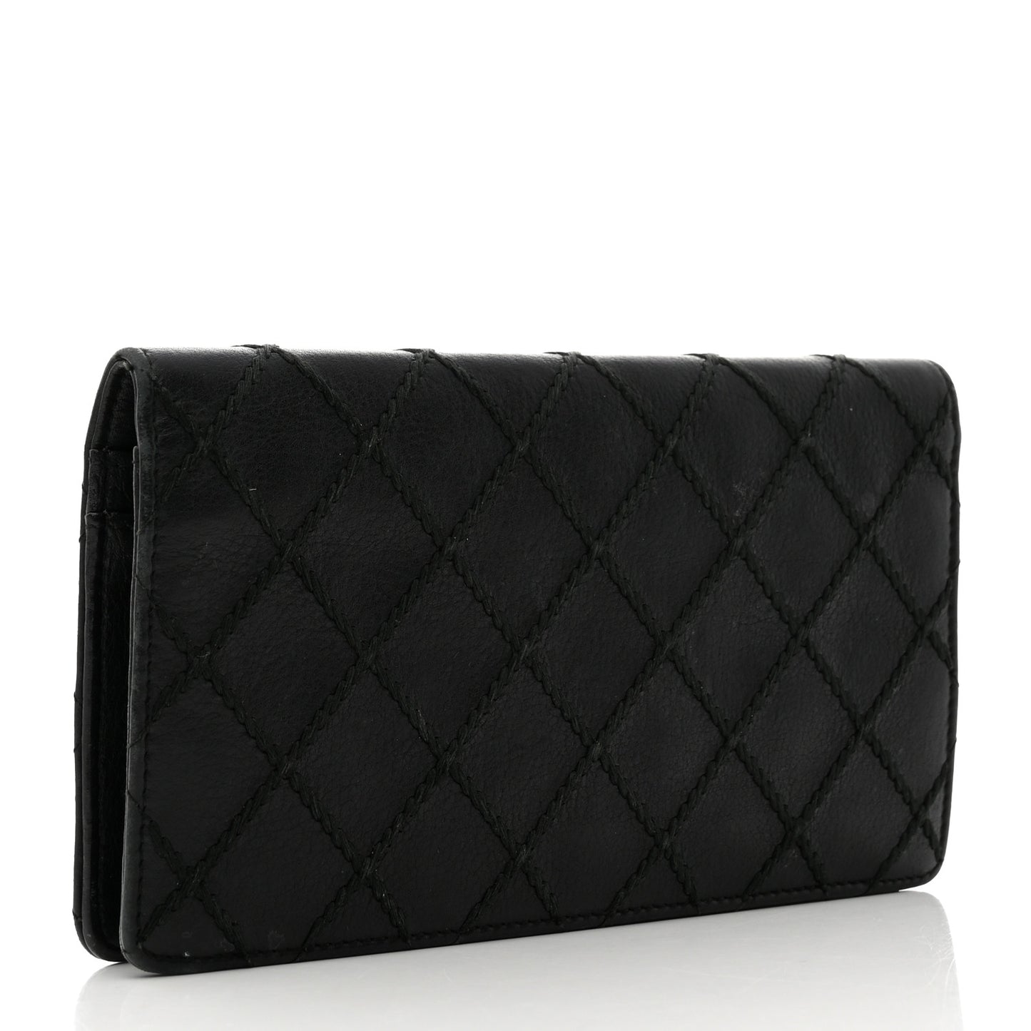 Distressed Caviar Stitched Yen Wallet Black