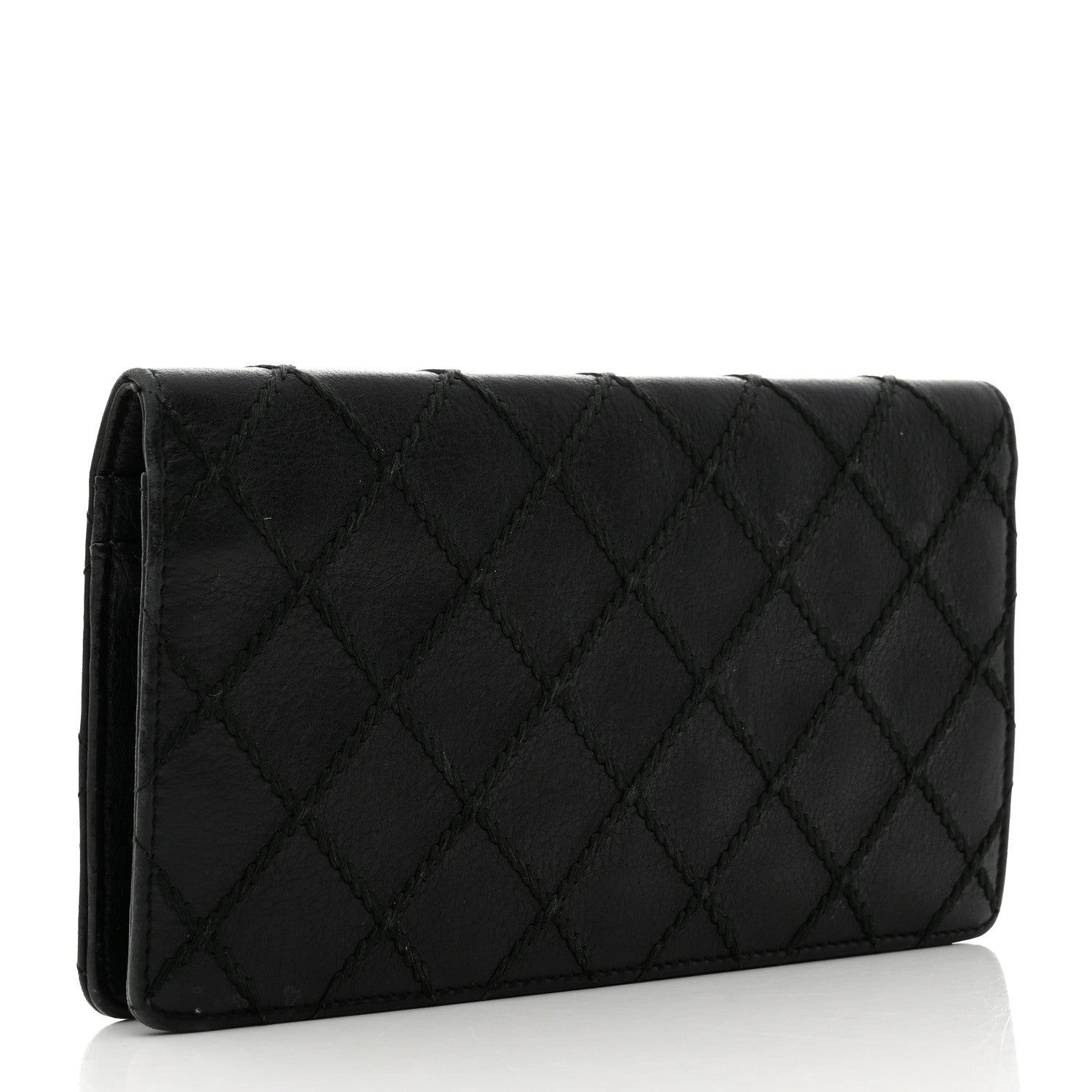 Chanel Distressed Caviar Stitched Yen Wallet Black 3 of 11