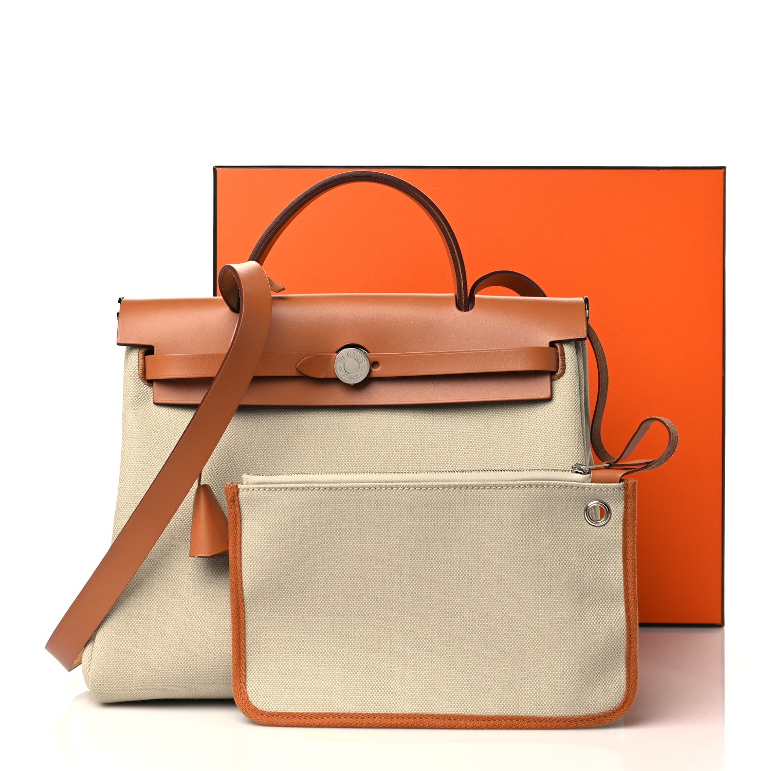 Hermes Military Toile Vache Hunter Herbag Zip Retourne 31 PM Beton Naturel 12 of 12
