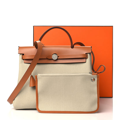 Hermes Military Toile Vache Hunter Herbag Zip Retourne 31 PM Beton Naturel 12 of 12