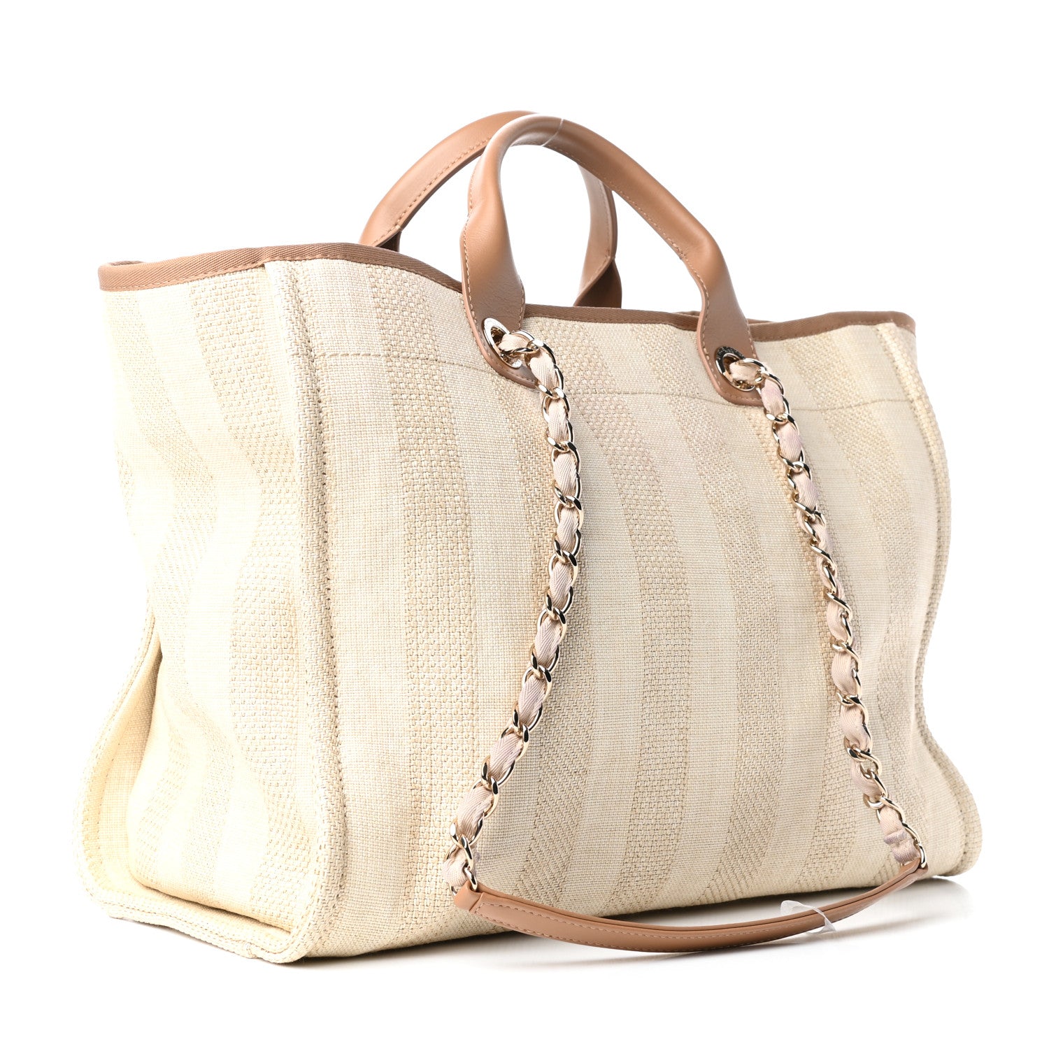 Chanel Mixed Fibers Striped Medium Deauville Tote Beige 3 of 9