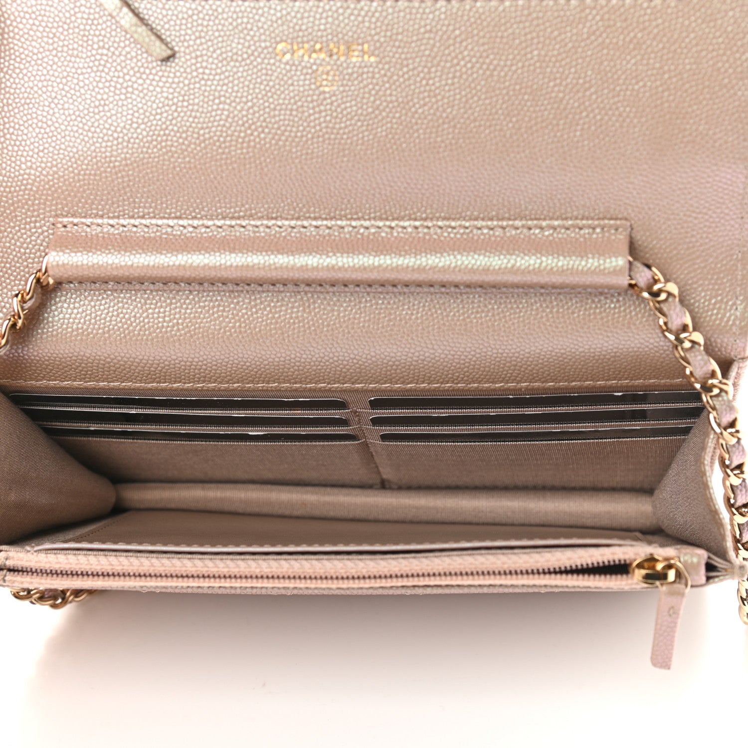 Chanel Iridescent Caviar Quilted Wallet On Chain WOC Beige 5 of 10