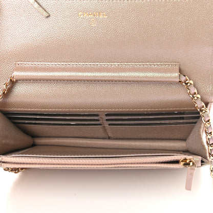 Chanel Iridescent Caviar Quilted Wallet On Chain WOC Beige 5 of 10