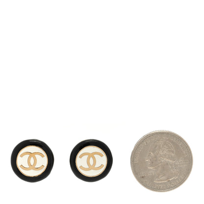 Chanel Enamel CC Clip On Earrings Black White 2 of 4