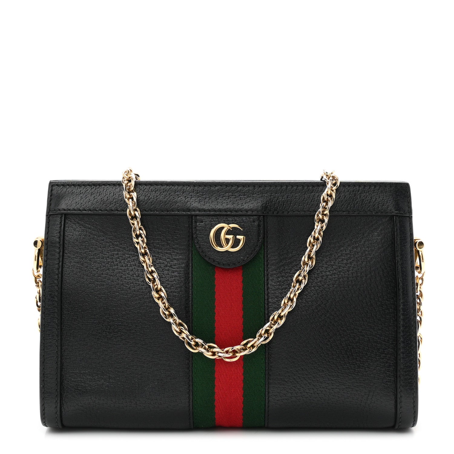 Gucci Calfskin GG Web Small Ophidia Chain Shoulder Bag Black 1 of 10