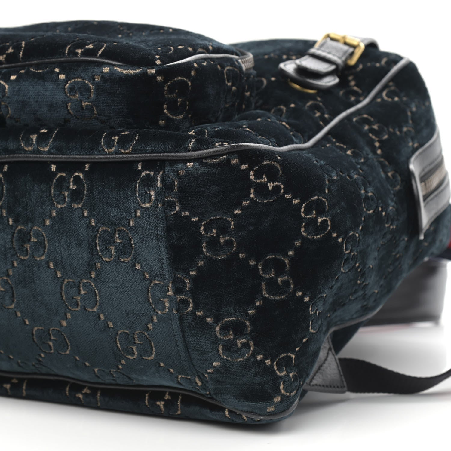 Gucci Velvet GG Monogram Textured Calfskin Web Small Double Buckle Backpack Blue Beige Black 10 of 11