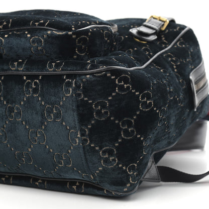 Gucci Velvet GG Monogram Textured Calfskin Web Small Double Buckle Backpack Blue Beige Black 10 of 11