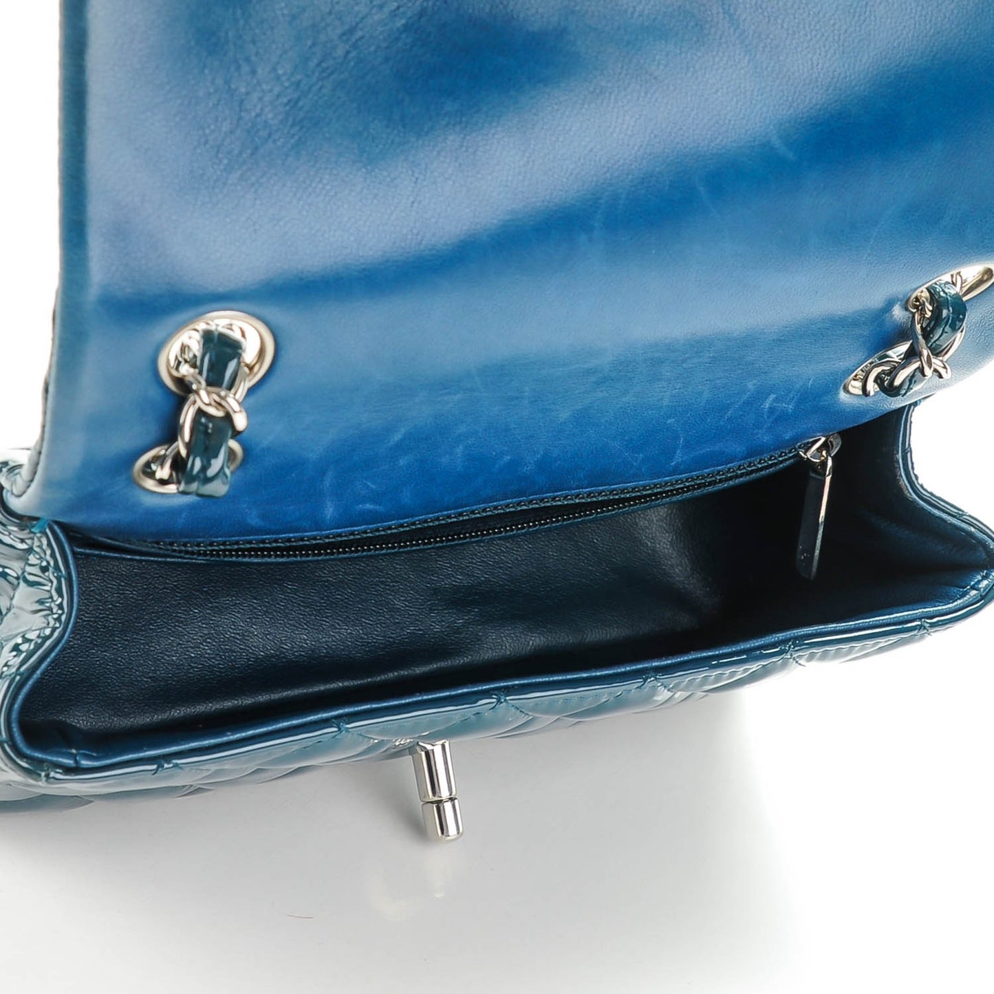 Patent Calfskin Quilted Mini Rectangular Flap Turquoise