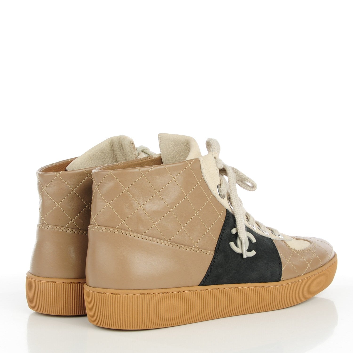Chanel Calfskin Quilted Hightop Tennis Shoes 35.5 Light Brown 4 of 9