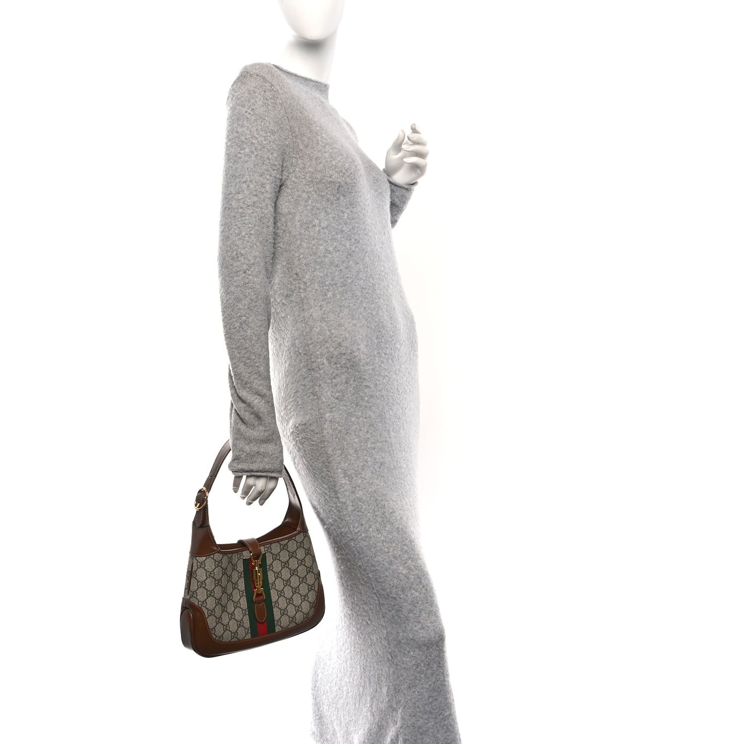 GG Supreme Monogram Azalea Calfskin Web Small Jackie 1961 Hobo Beige Ebony Brown Sugar Beige Ebony Brown Sugar