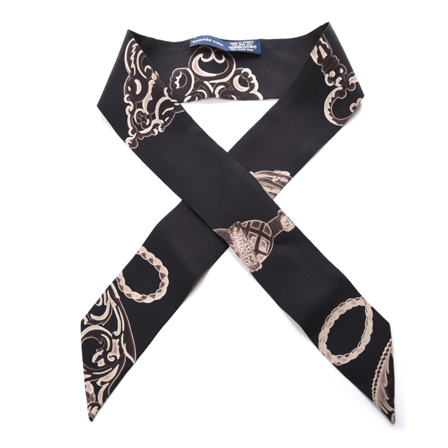 Hermes Silk Les Cles Twilly Black 1 of 3