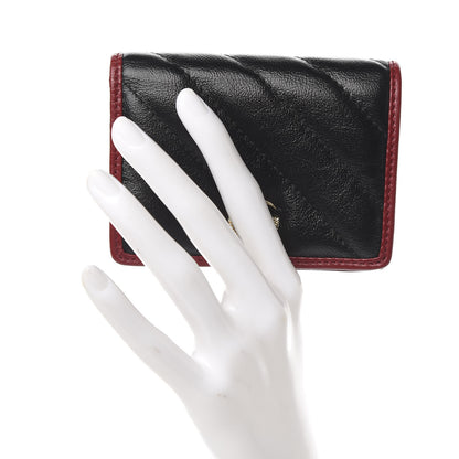 Gucci Vintage Effect Calfskin Matelasse Diagonal Torchon GG Marmont Card Case Wallet Black Romantic Cherry 2 of 8