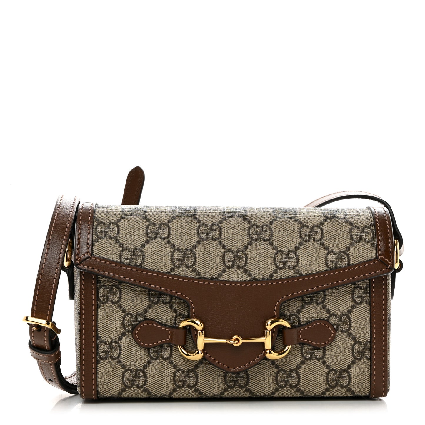 GG Supreme Monogram Mini Horsebit 1955 Shoulder Bag Beige Brown Sugar