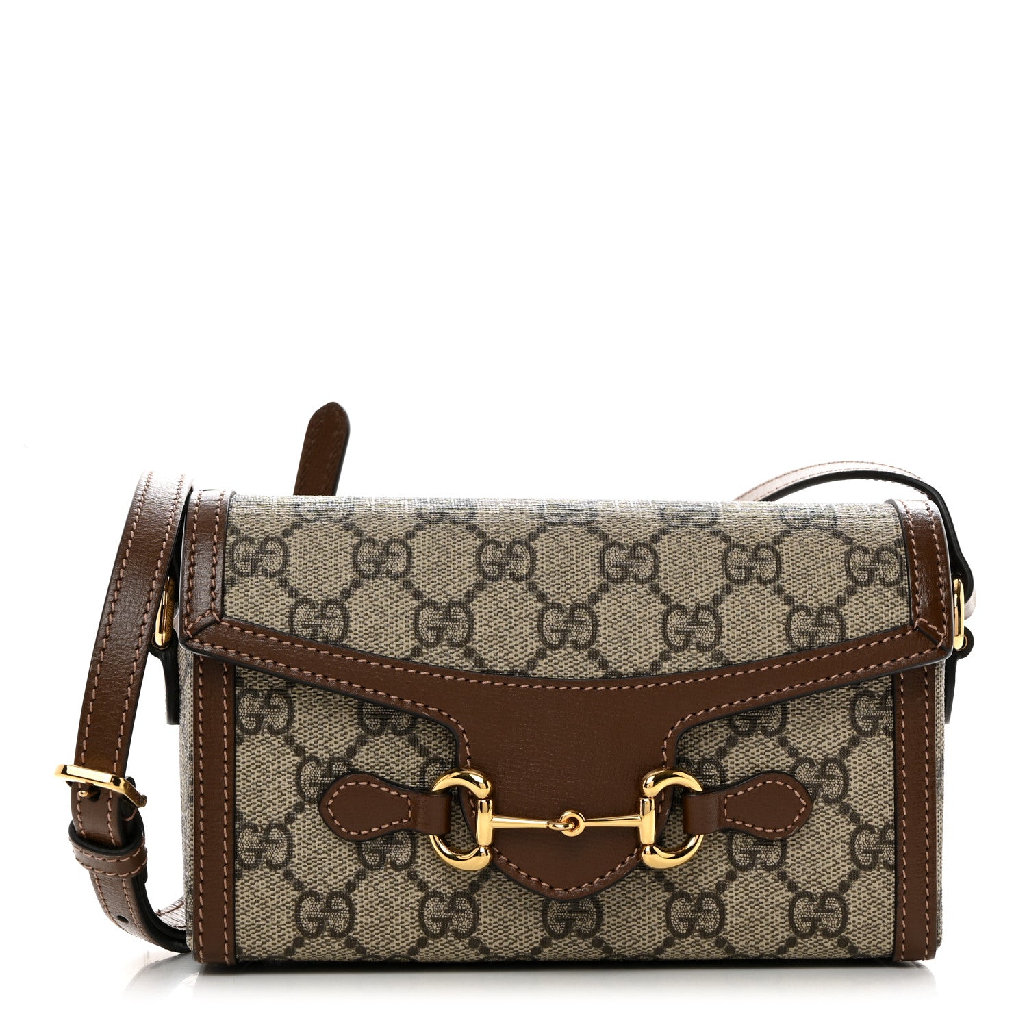 Gucci GG Supreme Monogram Mini Horsebit 1955 Shoulder Bag Beige Brown Sugar 1 of 10