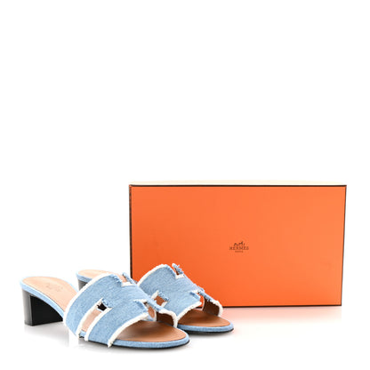 Hermes Denim Fringe Oasis Sandals 39 Bleu Clair 10 of 10