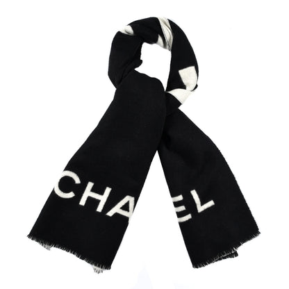 Chanel Cashmere CC Scarf Black White 1 of 4