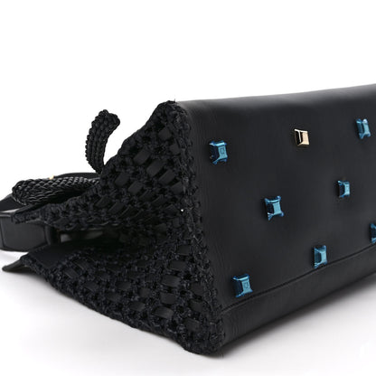 Salvatore Ferragamo Calfskin Woven Small Studio Top Handle Bag Black 9 of 11