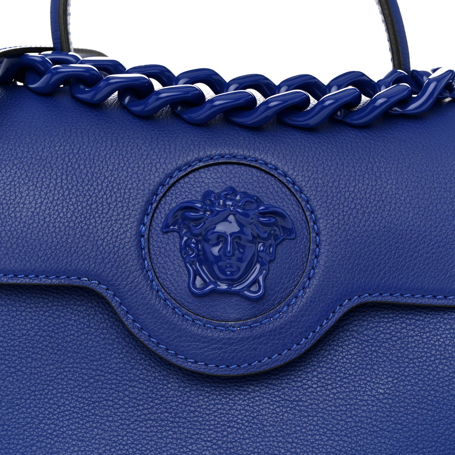 Versace Calfskin Medium La Medusa Top Handle Handbag Lapis 7 of 11