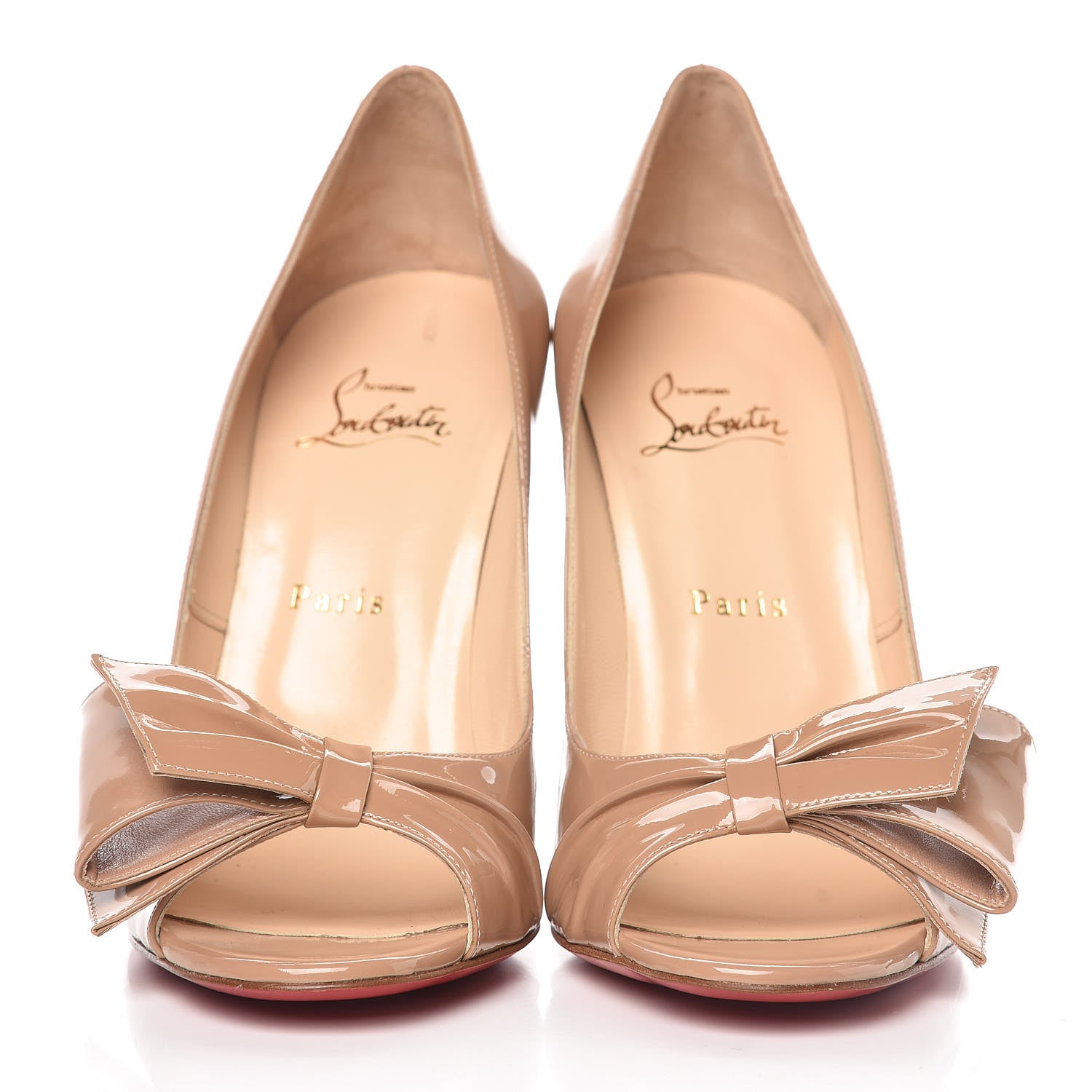 Christian Louboutin Patent Bow 110 Peep Toe Pumps 40 Nude 2 of 18