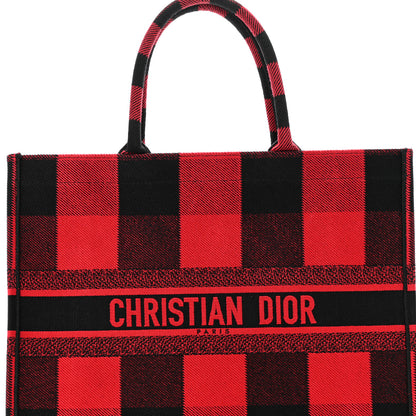 Christian Dior Canvas Embroidered Checkered Book Tote Black Red 8 of 13
