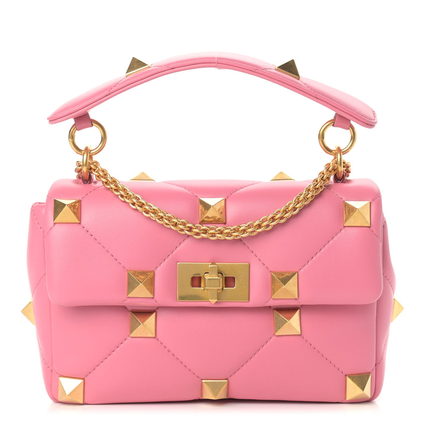 Nappa Medium Roman Stud Shoulder Bag Flamingo Pink