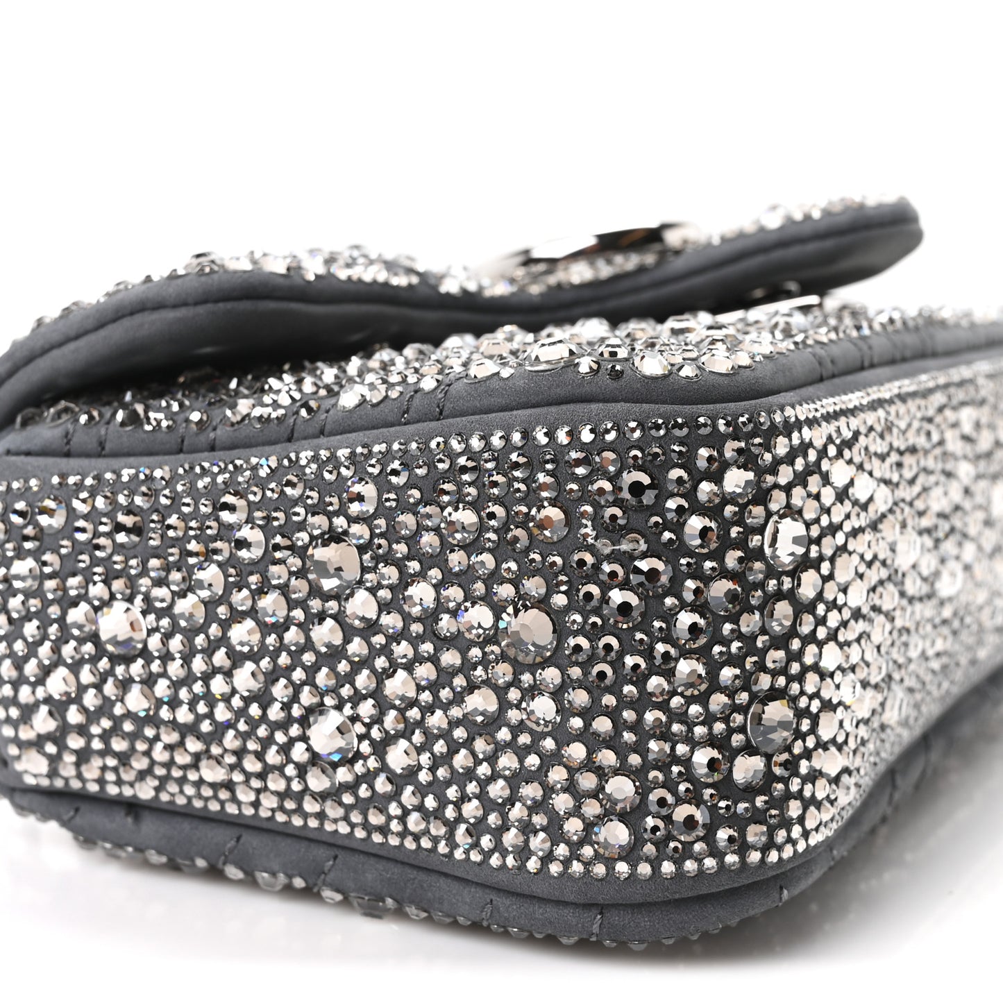 Suede Matelasse Crystal Mini GG Marmont Shoulder Bag Grey