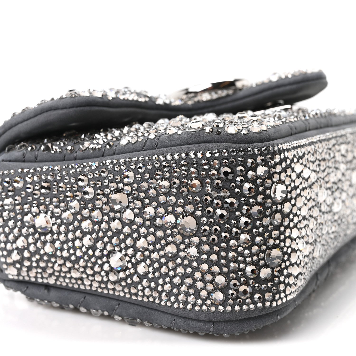 Gucci Suede Matelasse Crystal Mini GG Marmont Shoulder Bag Grey 9 of 10