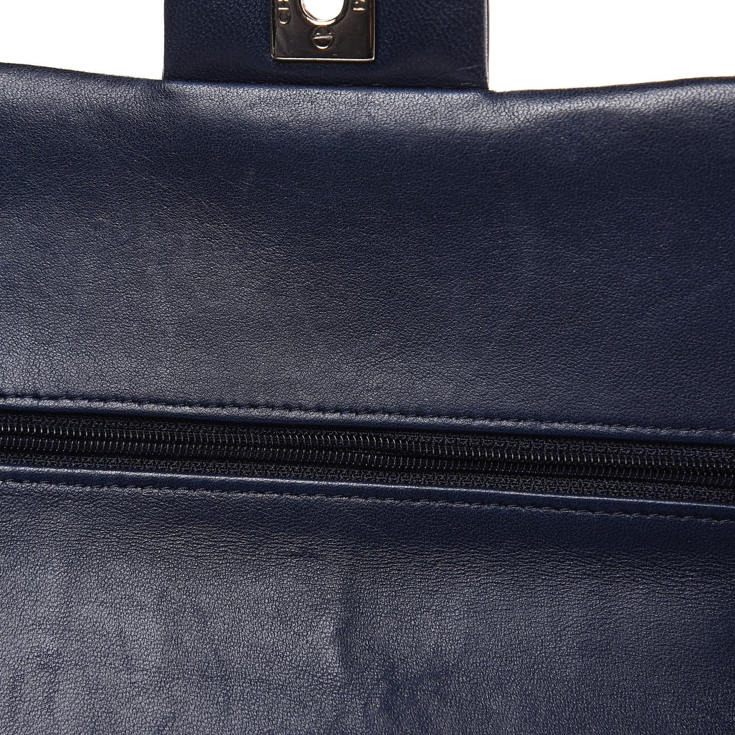 Patent Quilted Medium Double Flap Navy Blue