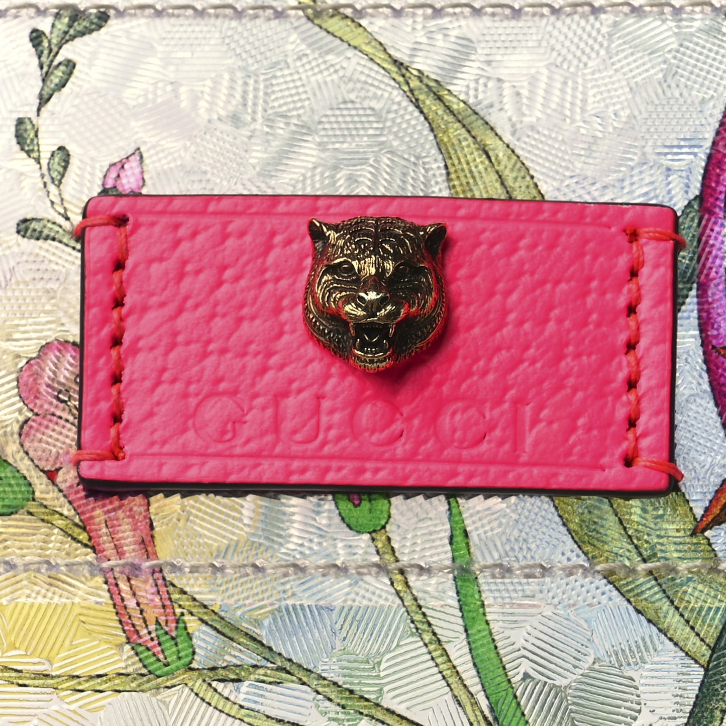 Calfskin Textured Vinyl Print Flora Tote Fluorescent Fuchsia