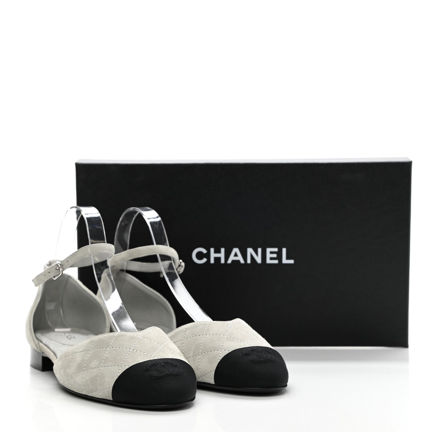 Suede Grosgrain Cap Toe CC Mary Jane Flats 40.5 Grey Black