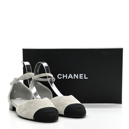 Chanel Suede Grosgrain Cap Toe CC Mary Jane Flats 40.5 Grey Black 9 of 9