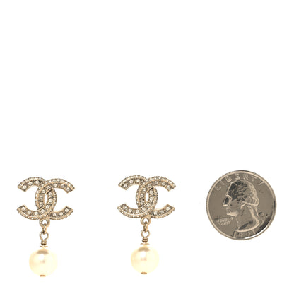 Chanel Crystal Timeless CC Pearl Drop Earrings Light Gold 2 of 5