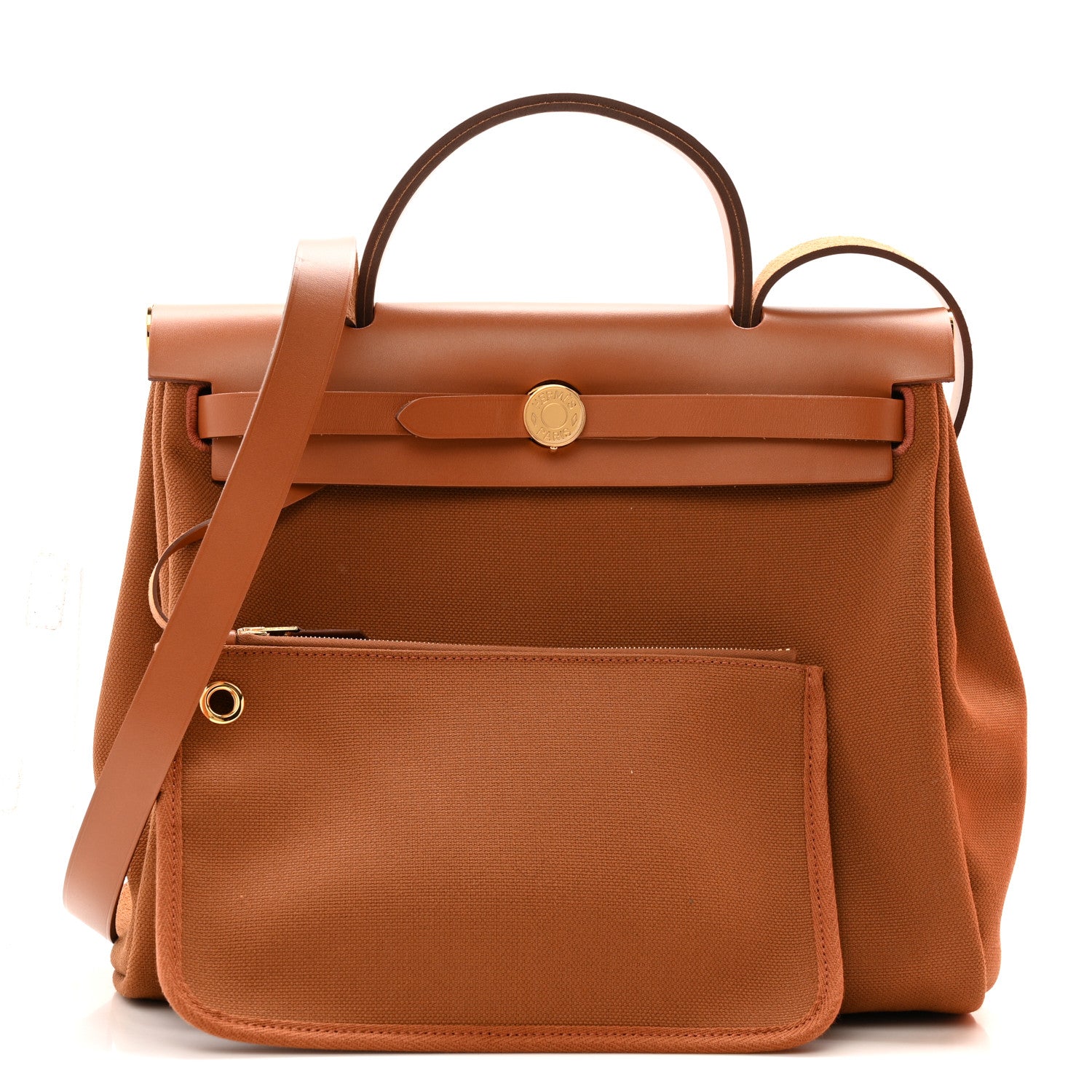 Hermes Military Toile Vache Hunter Herbag Zip Retourne 31 PM Fauve 3 of 12