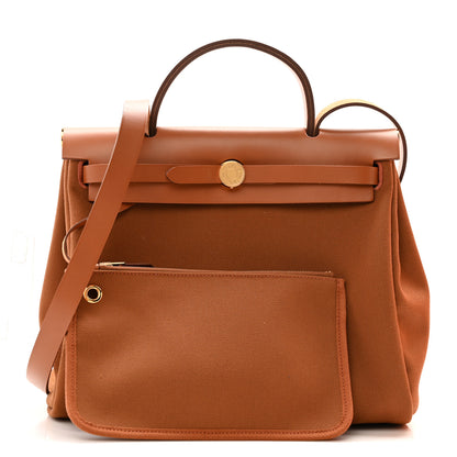Hermes Military Toile Vache Hunter Herbag Zip Retourne 31 PM Fauve 3 of 12