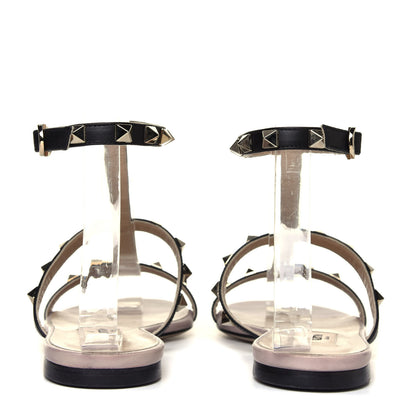 Valentino Garavani Calfskin Rockstud Ankle Strap Flat Sandals 36.5 Black Poudre 9 of 12