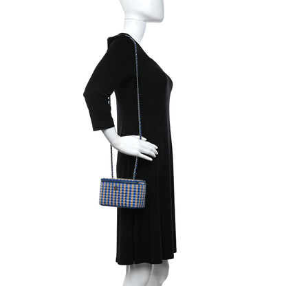 Chanel Raffia Jute Striped Small Vanity Case With Chain Blue Beige 2 of 14