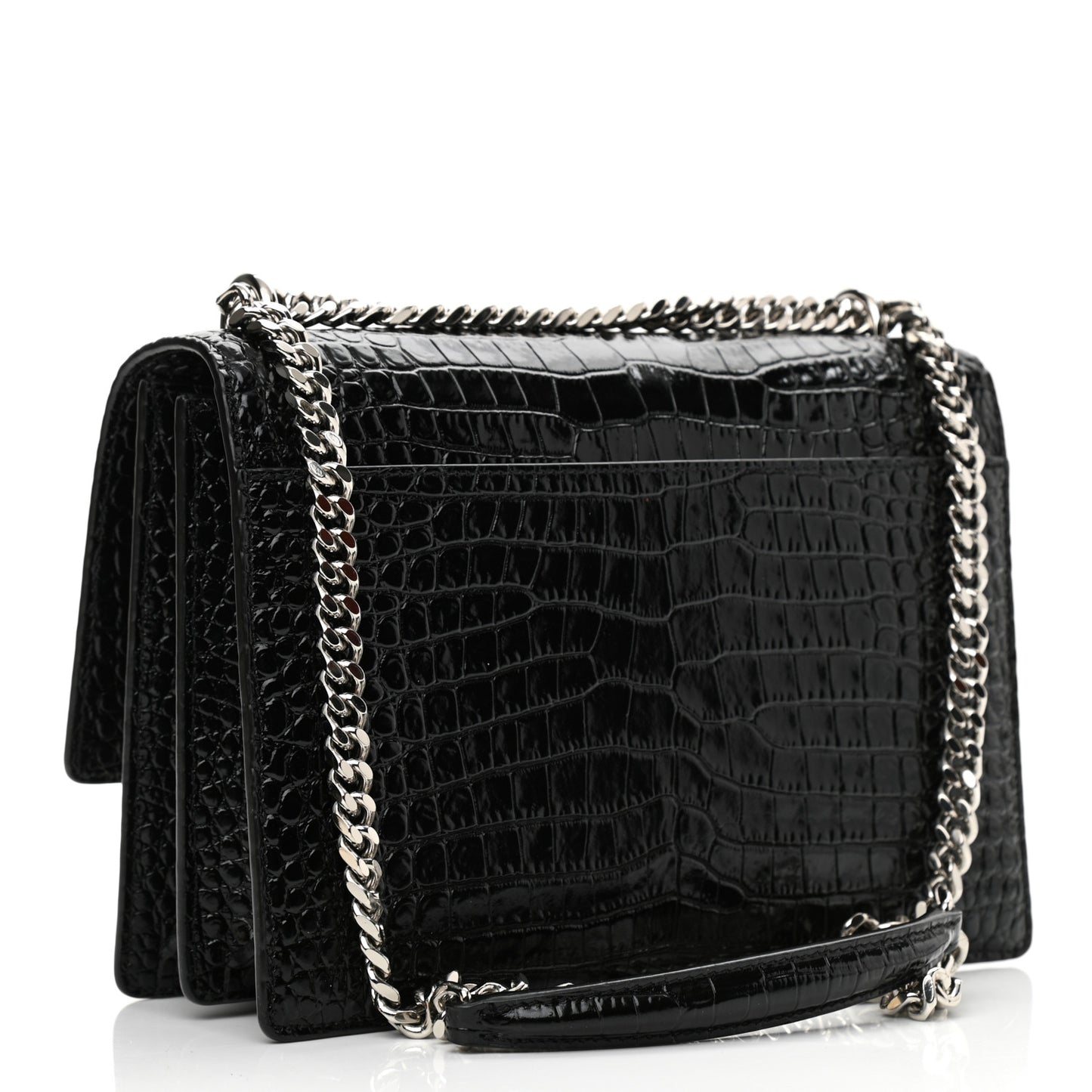 Calfskin Crocodile Embossed Medium Monogram Sunset Black